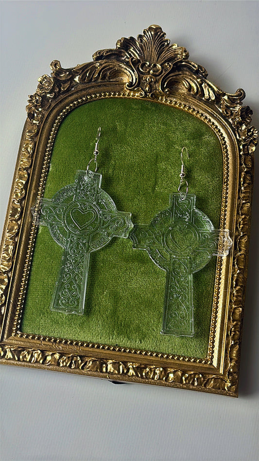 Love heart cross earrings